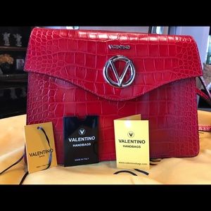 Valentino Melanie Leather Croco Stamped Handbag.